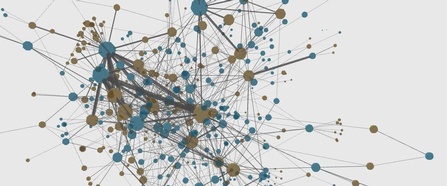 Grafik: Knotenpunkten und Linien stellen Geldflüsse für Inserate in Medien dar