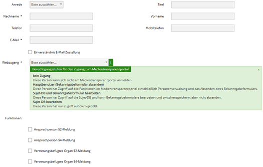 Screenshot des eRTR-Portals