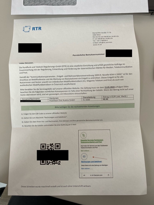 Scam-Brief im Namen der RTR