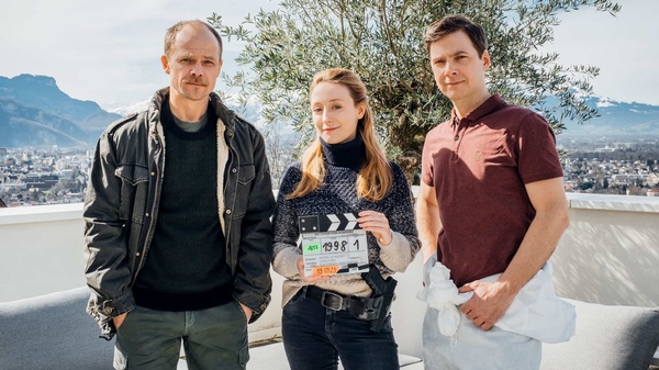 Von links: Matthias Koeberlin, Alina Fritsch, Stefan Pohl beim Drehstart der neuen Folgen Die Toten vom Bodensee