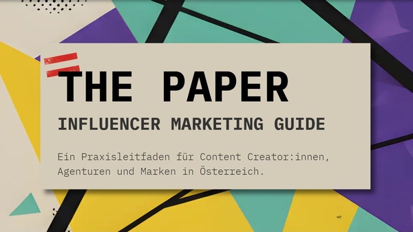 Titelseite des Leitfadens. Vor einem Hintergrund aus schwarzen Balken und bunten Dreiecken ein graues Rechteck mit der Inschrift 