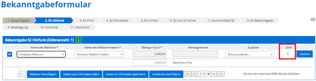 Laufende Nummer Einzelmeldung
