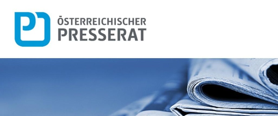 Screenshot der Website des Österreichischen Presserats mit Logo im oberen Bereich und einem großen Bannerbild aus mehreren übereinanderliegenden Zeitungen.