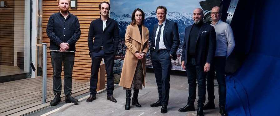 von links nach rechts im Bild Tobias von dem Borne/Kamera, David Nawrath/Regie, Paula Beer, Sebastian Koch, Al Munteanu/Square One, Thomas Hroch/Mona Film