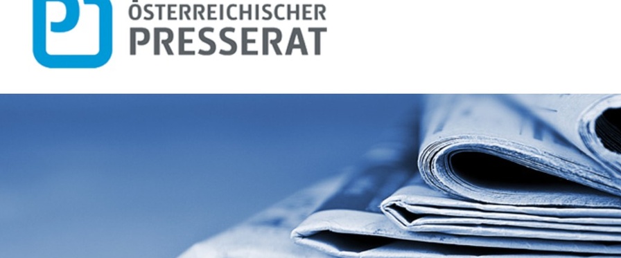 Screenshot der Website des Österreichischen Presserats mit Logo im oberen Bereich und einem großen Bannerbild aus mehreren übereinanderliegenden Zeitungen.