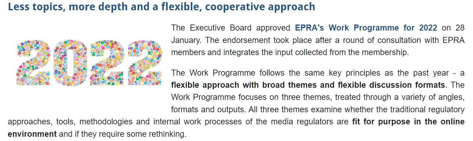 Titel des EPRA-Arbeitsprogramms 2022